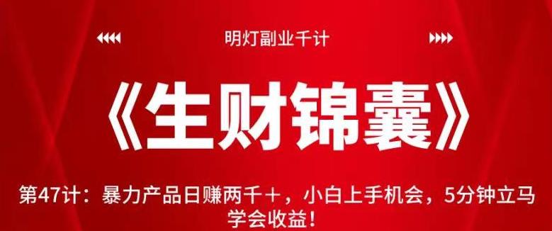 明灯副业千计—《生财锦囊》第47计：暴力产品日赚两千＋，小白上手机会，5分钟立马学会收益！【视频课程】