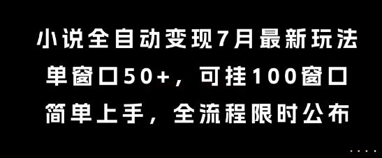 小说全自动变现7月玩法，单窗口50+，可挂100窗口，简单上手，全流程限时公布【揭秘】