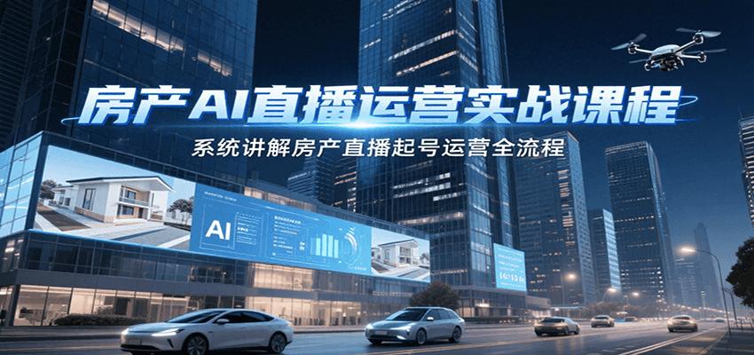 房产AI直播运营实战课程，系统讲解房产直播起号运营全流程