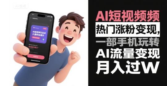 AI短视频热门涨粉变现，一部手机玩转AI流量变现，月入过W
