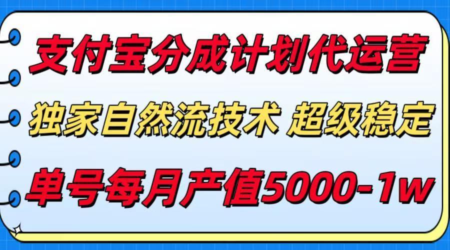 支付宝分成计划代运营，独家自然流技术，收益稳定，单号月产5000＋