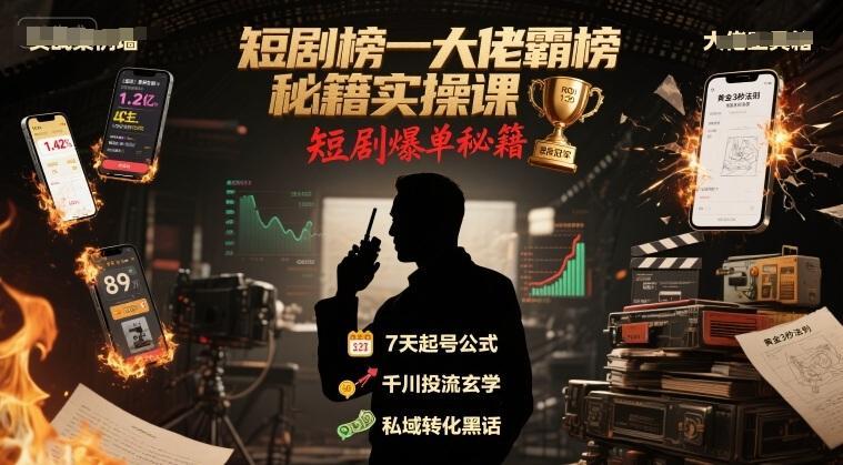 短剧榜一大佬霸榜秘籍实操课，短剧爆单秘籍