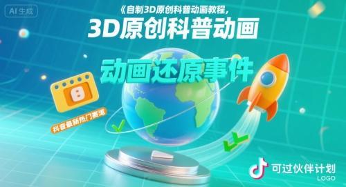 自制3D原创科普动画教程，动画还原事件，抖音最新热门赛道，可过伙伴计划
