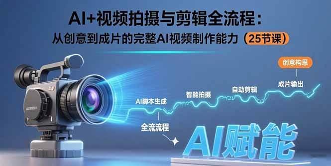 AI+视频拍摄与剪辑全流程：从创意到成片的完整AI视频制作能力（25节课）
