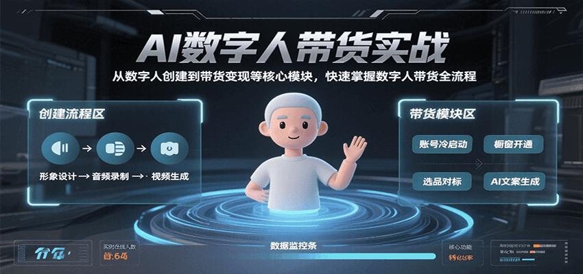 AI数字人带货实战，从数字人创建到带货变现各核心模块，快速掌握全流程