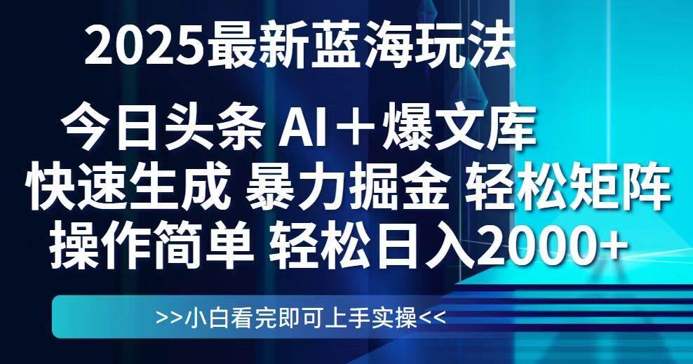今日头条2025最新蓝海玩法,思路简单,复制粘贴,轻松实现矩阵日入2000+