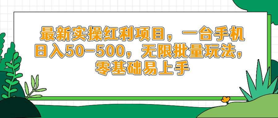 最新实操红利项目,一台手机日入50-500,无限批量玩法,零基础易上手