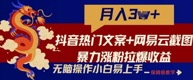 抖音热门文案+网易云截图暴力涨粉拉爆收益玩法,小白无脑操作,简单易上手