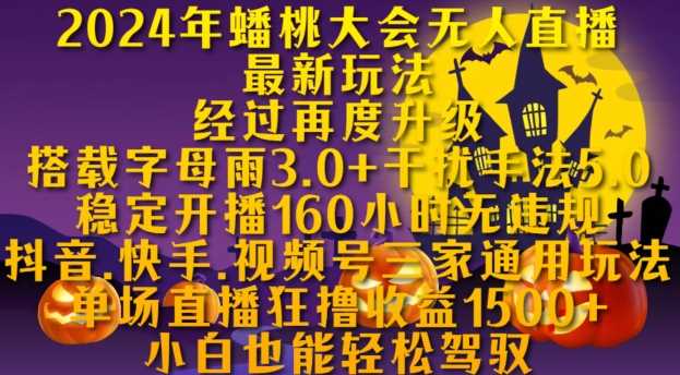 2024年蟠桃大会无人直播最新玩法,稳定开播160小时无违规,抖音、快手、视频号三家通用玩法【揭秘】