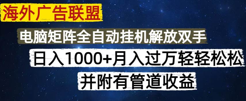 海外广告联盟每天几分钟日入1000+无脑操作,可矩阵并附有管道收益
