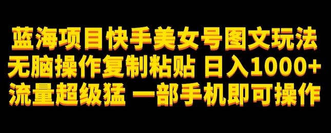 蓝海项目快手美女号图文玩法,无脑操作复制粘贴,日入1000+流量超级猛一部手机即可操作
