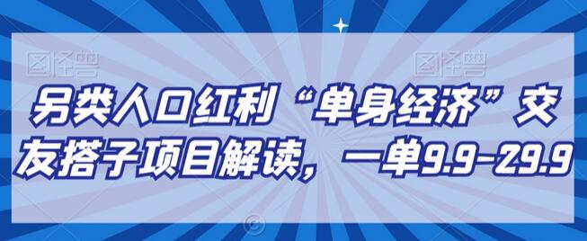 另类人口红利“单身经济”交友搭子项目解读，一单9.9-29.9