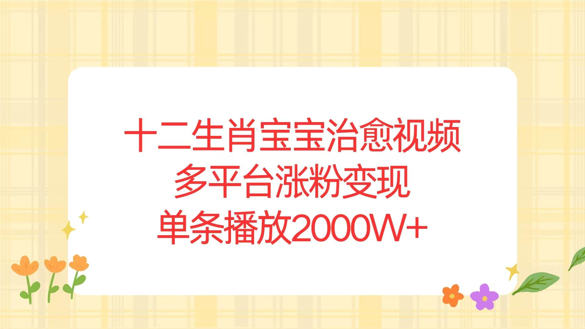 十二生肖宝宝治愈视频,多平台涨粉变现,单条播放2000W+