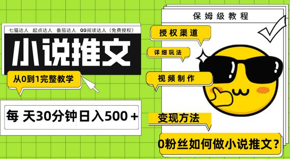 Ai小说推文每天20分钟日入500+授权渠道 引流变现 从0到1完整教学(7节课)