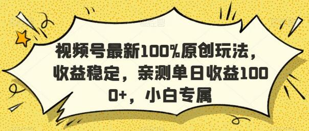 视频号最新100%原创玩法,收益稳定,亲测单日收益1000+,小白专属
