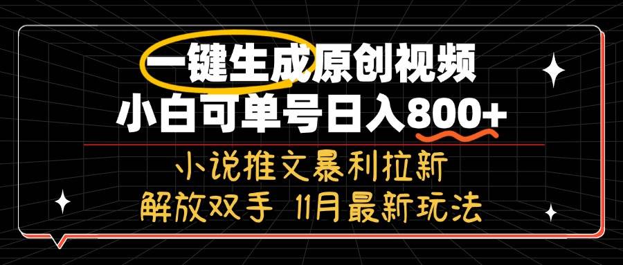 11月最新玩法小说推文暴利拉新,一键生成原创视频,小白可单号日入800+…