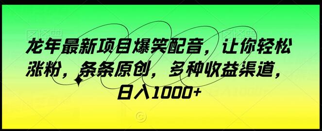 龙年最新项目爆笑配音，让你轻松涨粉，条条原创，多种收益渠道，日入1000+