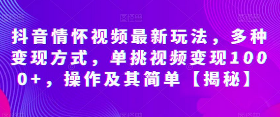 抖音情怀视频最新玩法,多种变现方式,单挑视频变现1000+,操作及其简单