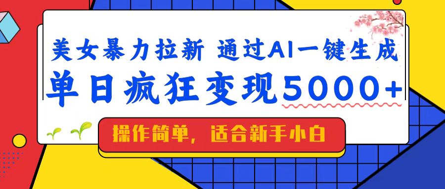 美女暴力拉新,通过AI一键生成,单日疯狂变现5000+,纯小白一学就会!