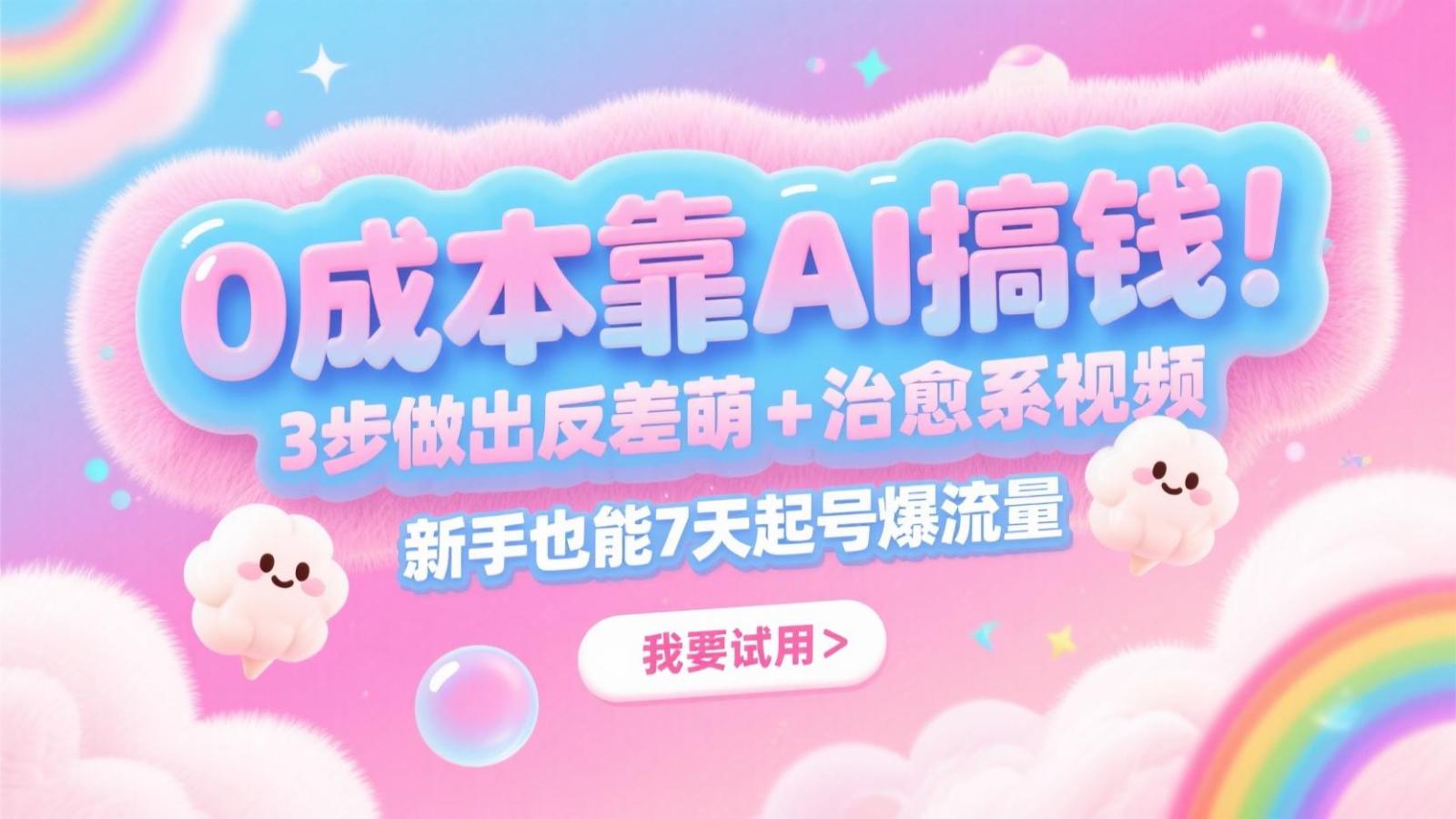 0成本靠AI搞钱!3步做出反差萌+治愈系视频,新手也能7天起号爆流量,月入5位数