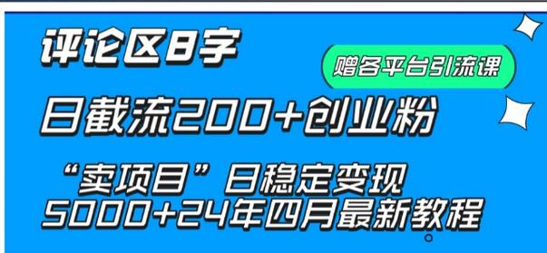 抖音评论区8字日截流200+创业粉 “卖项目”日稳定变现5000+