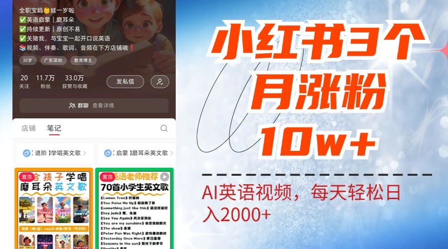 小红书三个月涨粉10W,AI英语视频0成本制作,每天轻松日入2000+