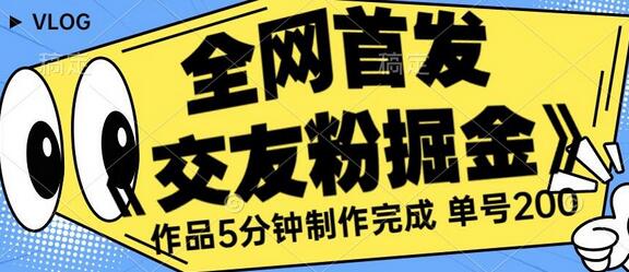全网首发《交友粉掘金》单号一天躺赚200+作品5分钟制作完成,(长期稳定项目)