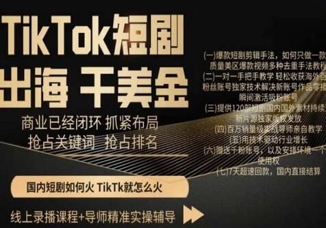 TikTok短剧出海干美金，商业已经闭环抓紧布局，抢占关键词抢占排名