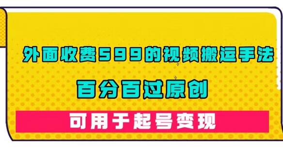 外面收费599的视频搬运手法,百分百过原创,可用起号变现