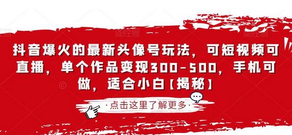 抖音爆火的最新头像号玩法,可短视频可直播,单个作品变现300-500,手机可做,适合小白
