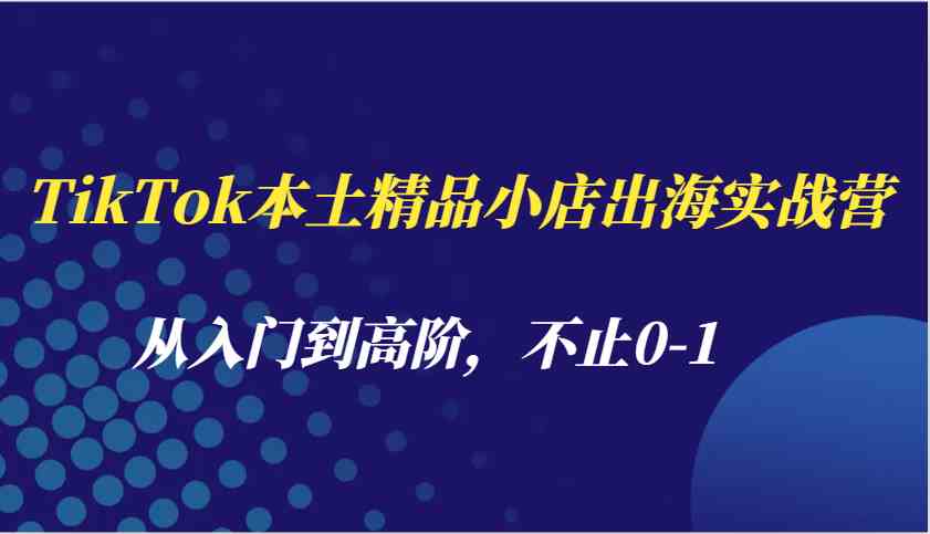 TikTok本土精品小店出海实战营,从入门到高阶,不止0-1