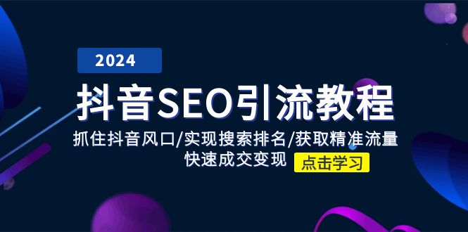 抖音SEO引流教程:抓住抖音风口/实现搜索排名/获取精准流量/快速成交变现