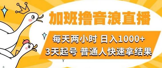 加班撸音浪直播,每天两小时,日入1000+,直播话术才3句,3天起号,普通人快速拿结果