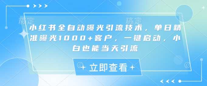 小红书全自动曝光引流技术,单日精准曝光1000+客户,一键启动,小白也能当天引流【揭秘】