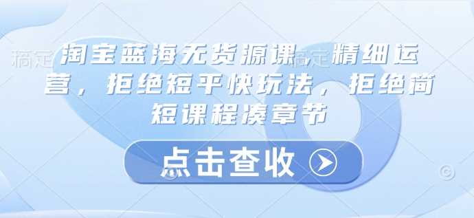 淘宝蓝海无货源课,精细运营,拒绝短平快玩法,拒绝简短课程凑章节