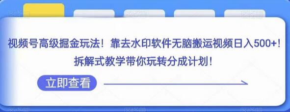 视频号高级掘金玩法,靠去水印软件无脑搬运视频日入500+,拆解式教学带你玩转分成计划