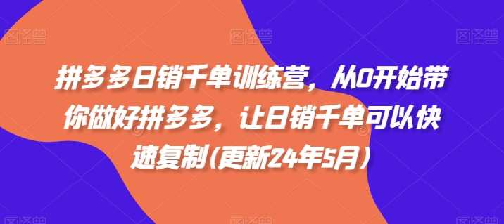 拼多多日销千单训练营,从0开始带你做好拼多多,让日销千单可以快速复制(更新24年11月)