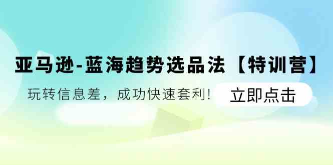 亚马逊蓝海趋势选品法【特训营】:玩转信息差,成功快速套利