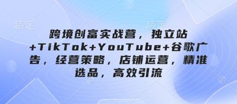 跨境创富实战营，独立站+TikTok+YouTube+谷歌广告，经营策略，店铺运营，精准选品，高效引流
