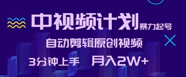 中视频计划暴力起号,自动剪辑原创视频,3分钟上手,月入2W+