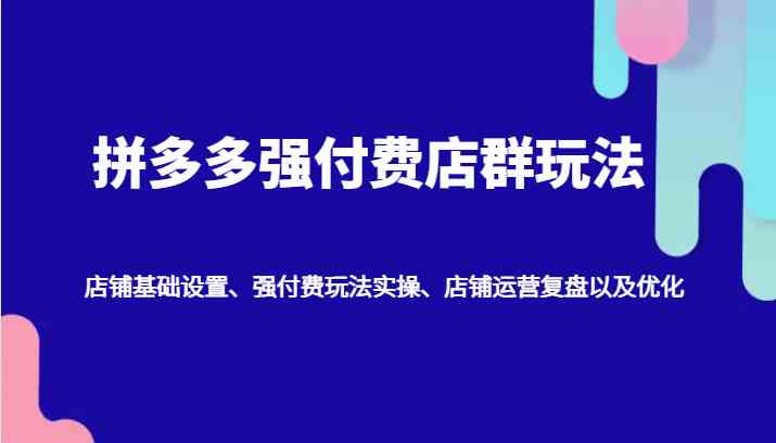 拼多多强付费店群玩法:店铺基础设置、强付费玩法实操、店铺运营复盘以及优化