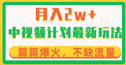 中视频计划全新玩法，月入2w+，收益稳定，几分钟一个作品，小白也可入局