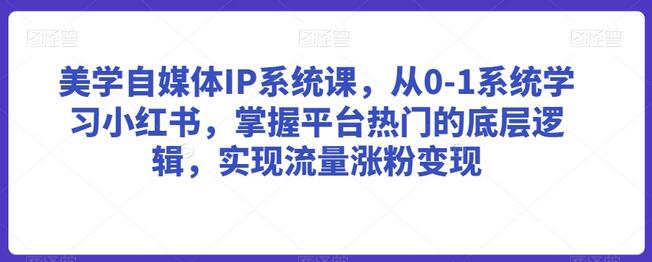 美学自媒体IP系统课，从0-1系统学习小红书，掌握平台热门的底层逻辑，实现流量涨粉变现