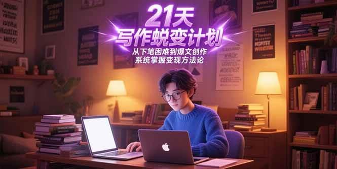 21天写作蜕变计划,从下笔困难到爆文创作,系统掌握变现方法论