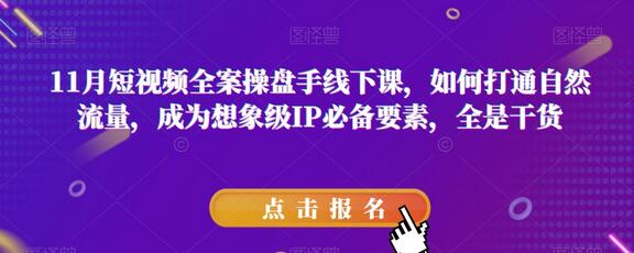 11月短视频全案操盘手线下课，如何打通自然流量，成为想象级IP必备要素，全是干货