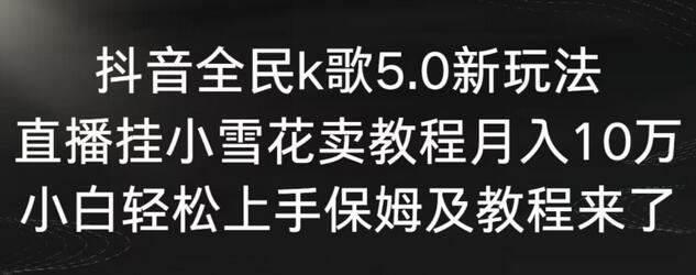 抖音全民k歌5.0新玩法，直播挂小雪花卖教程月入10万，小白轻松上手，保姆及教程来了